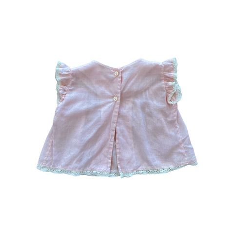 (pre-worn) Vintage Light Pink Lace Ribbon Top NB
