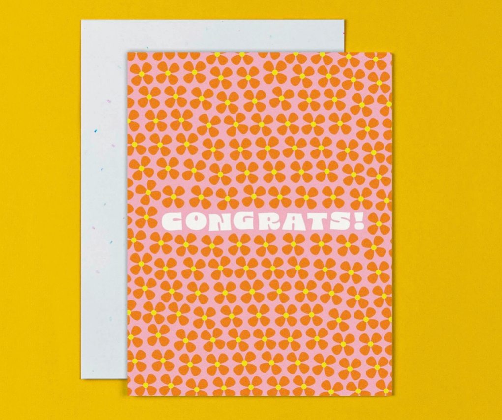 Congrats Flower Pattern Card - Orange