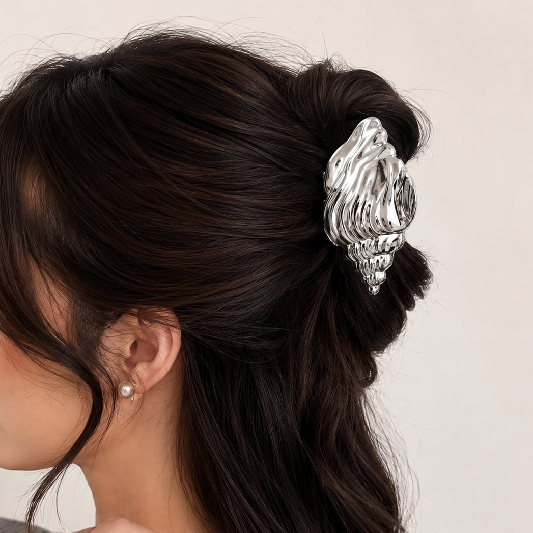 Silver Conch Claw Clip