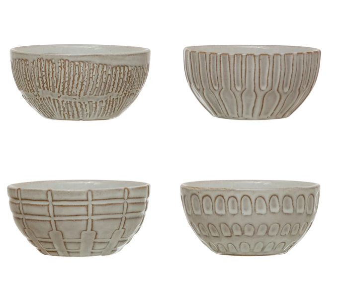 Debossed Stoneware Bowl - Assorted