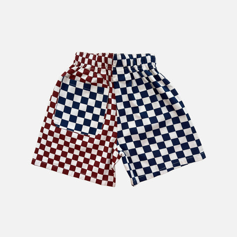 Two Tone Checkerboard Shorts Red/Blue