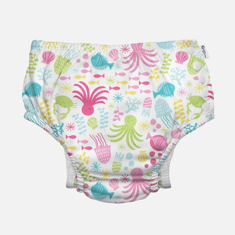 Eco Snap Swim Diaper with Gusset- White Sea Pals