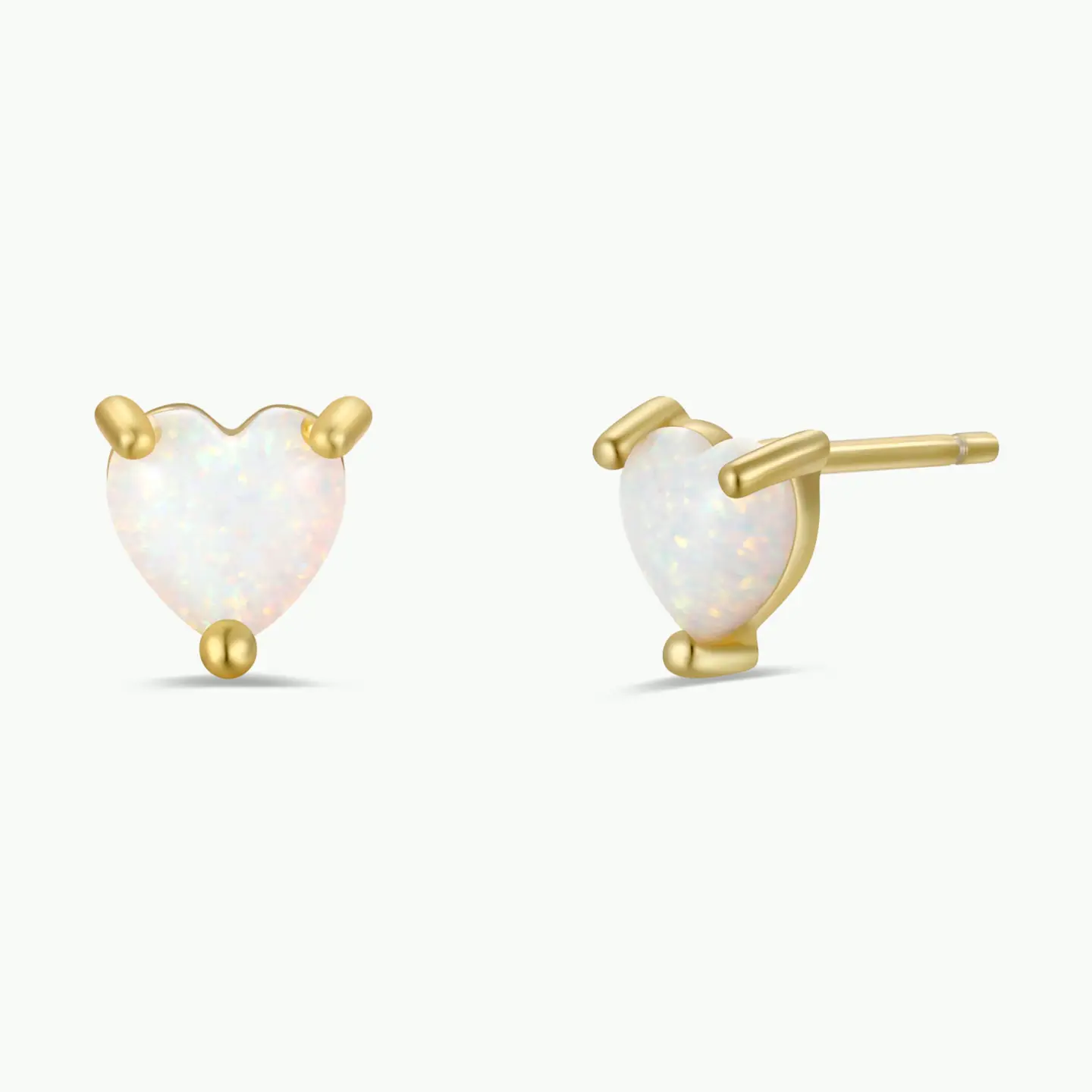 Puffed White Opal Heart Earrings