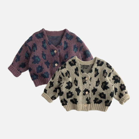Kids Knitted Leopard Sweater Cardigan