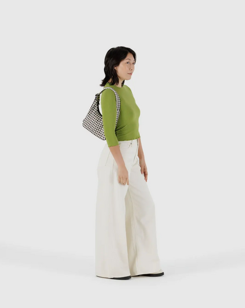 Mini Nylon Shoulder Bag - Black & White  Gingham