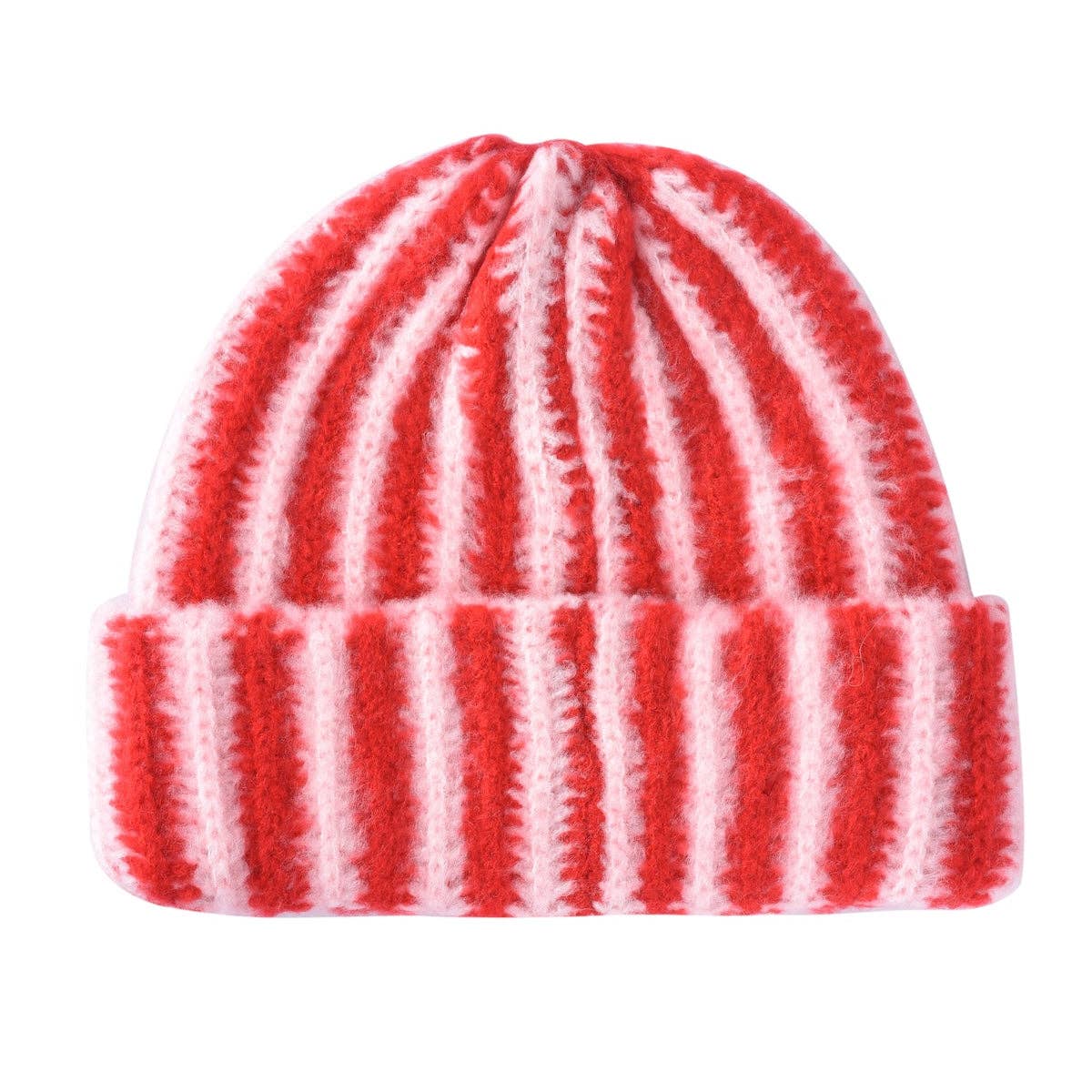 Fuzzy Contrast Striped Beanie