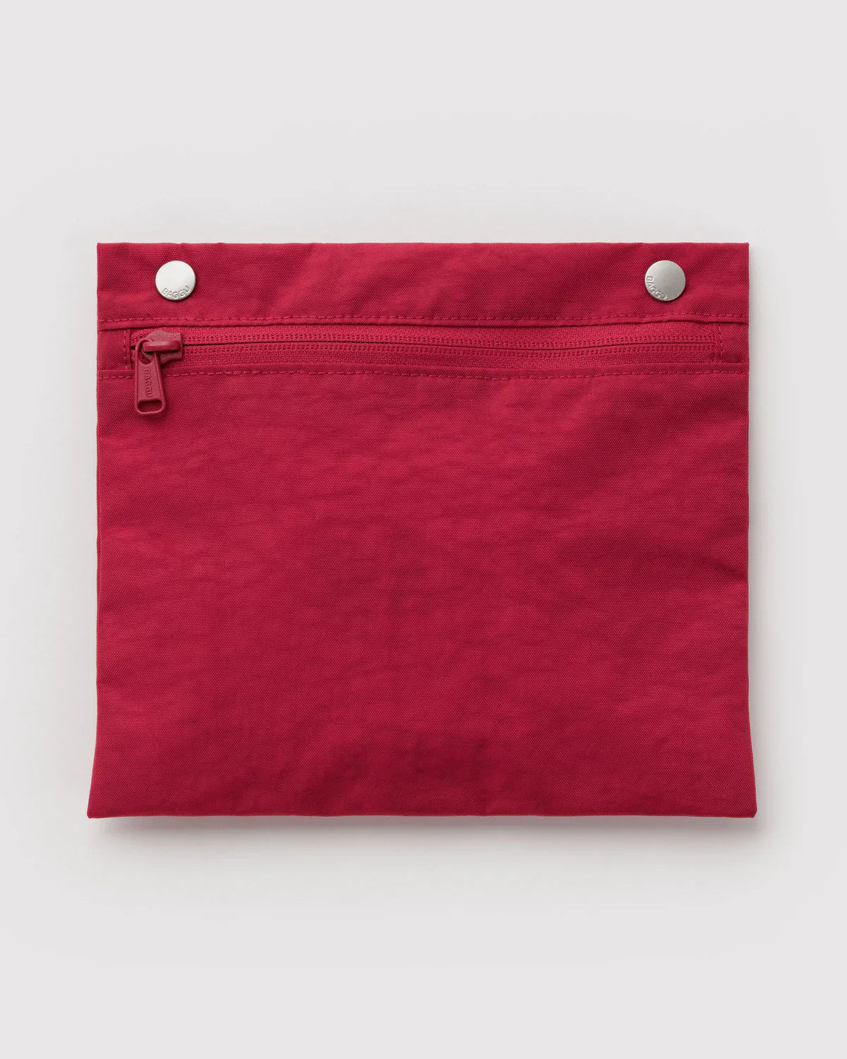 Baggu Everyday Cloud Bag in cherry red with zip pocket and silver snap buttons