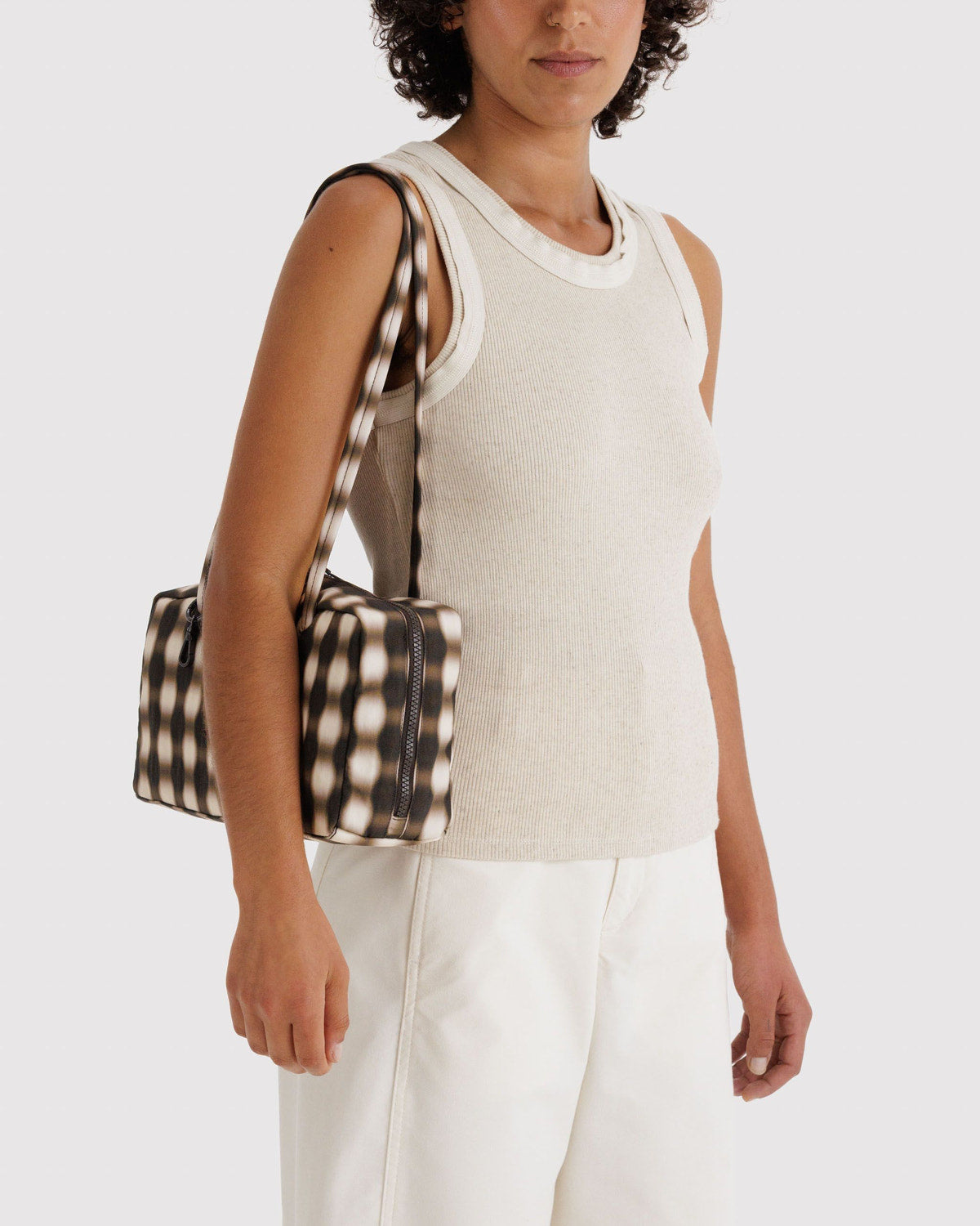 Nylon Bowler Bag - Blurred Gingham Brown - Stay Forever