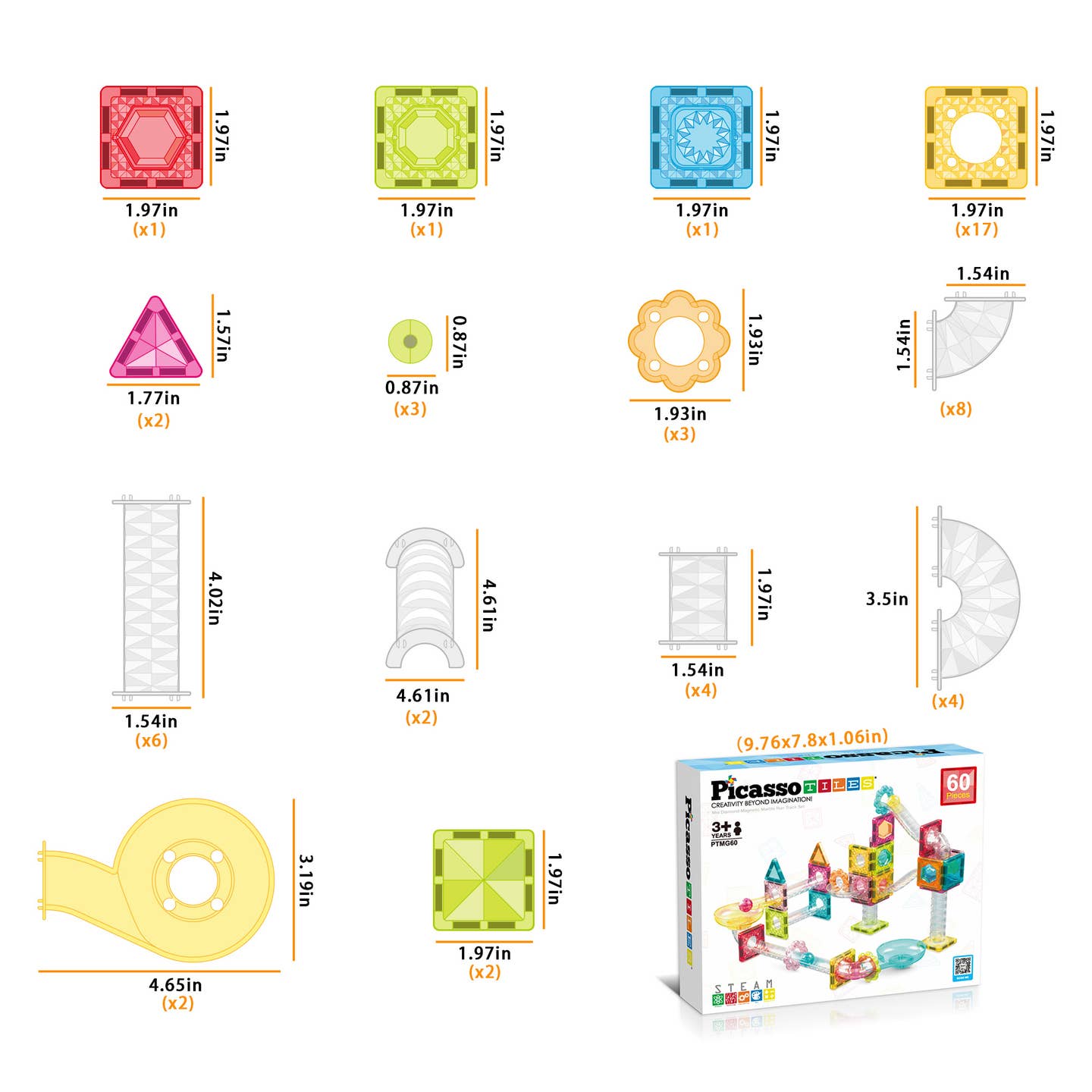 60 pc Mini Diamond Magnetic Marble Run Track Set - Travel Size