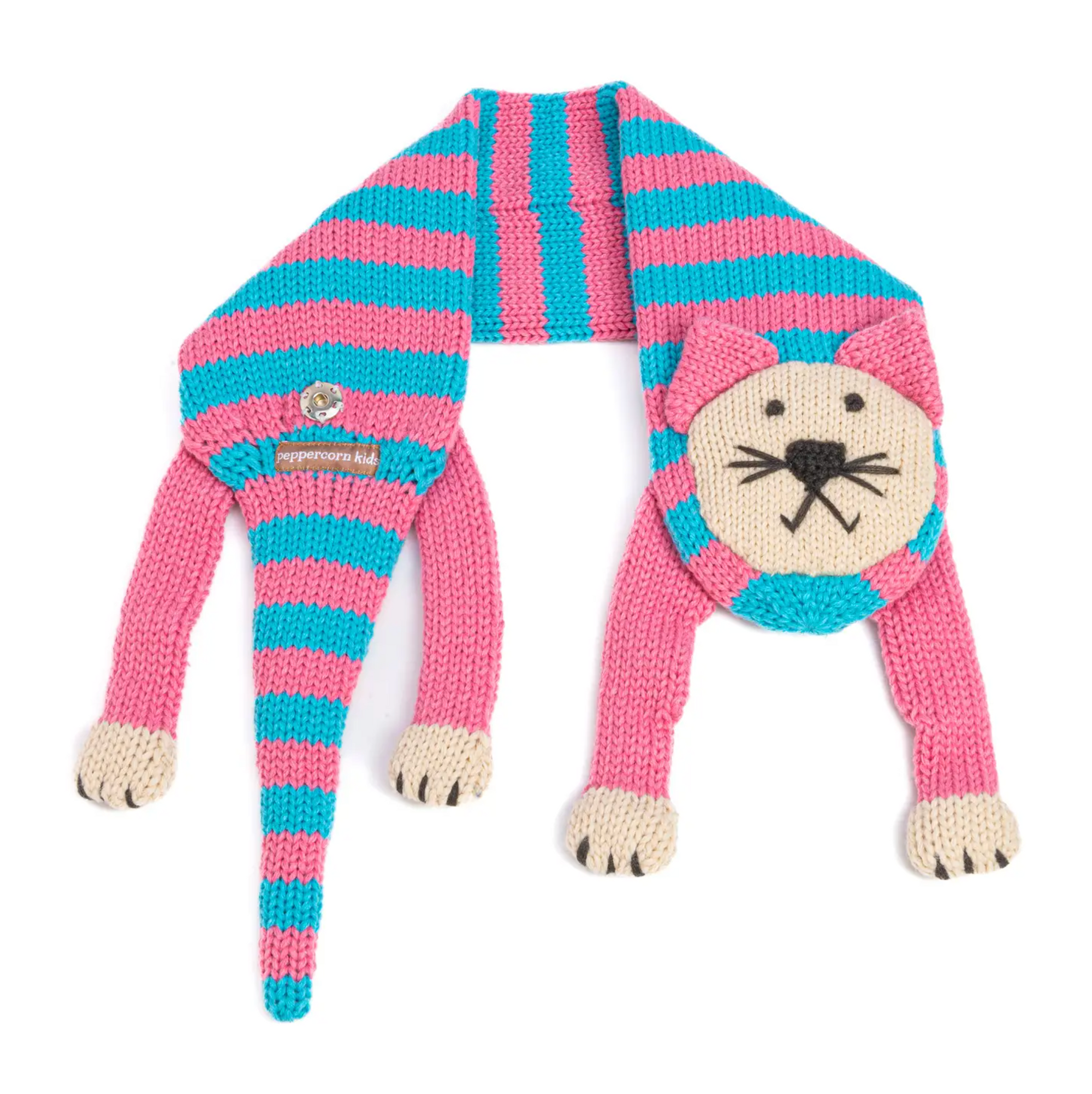 Kids Knitted Cat Scarf- Pink / Blue