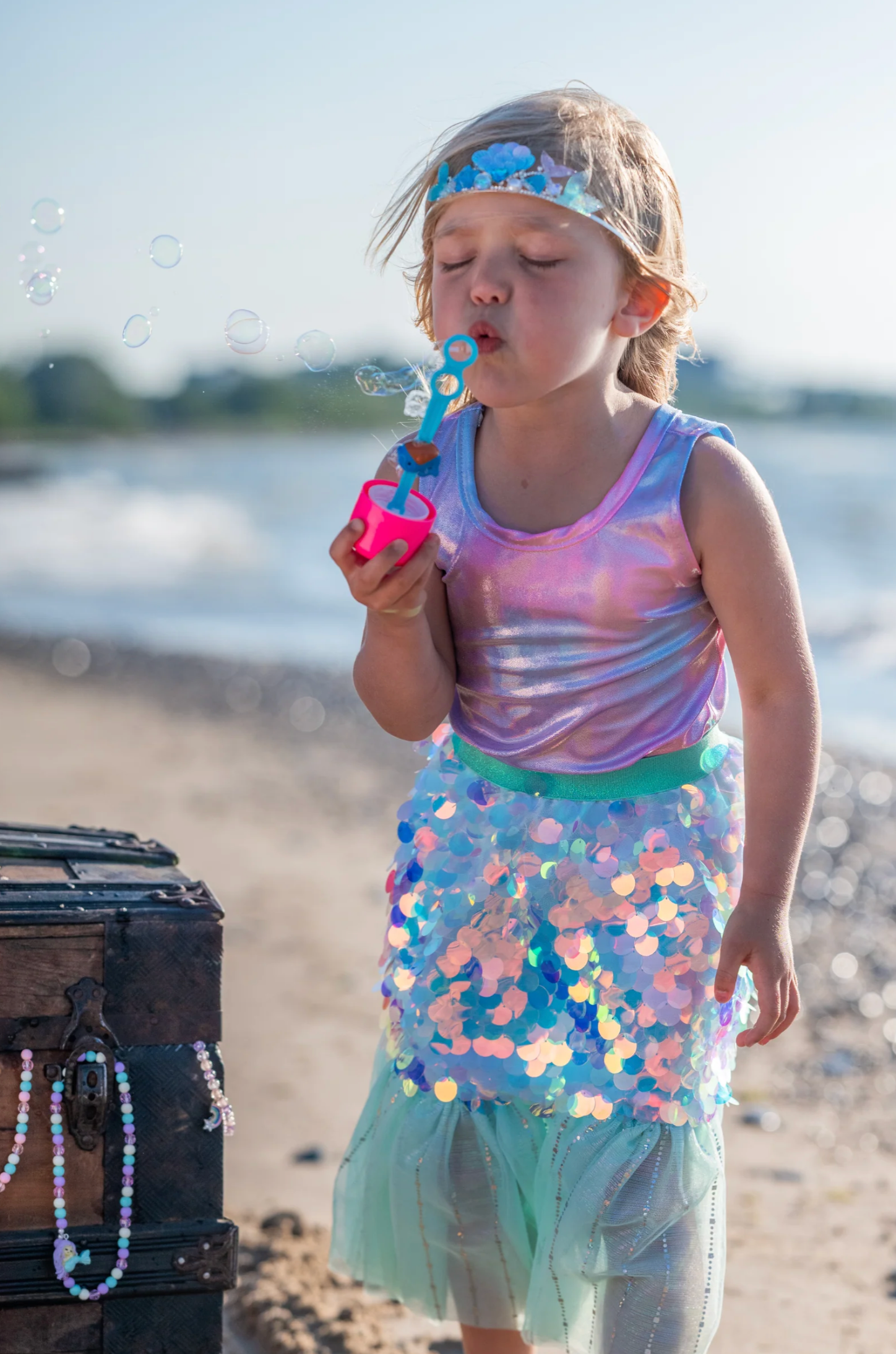 Bling Bling Mermaid Skirt & Hairclip Set Mint, Size 4-6