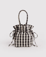 Nylon Drawstring Bag - Black and Cream Gingham