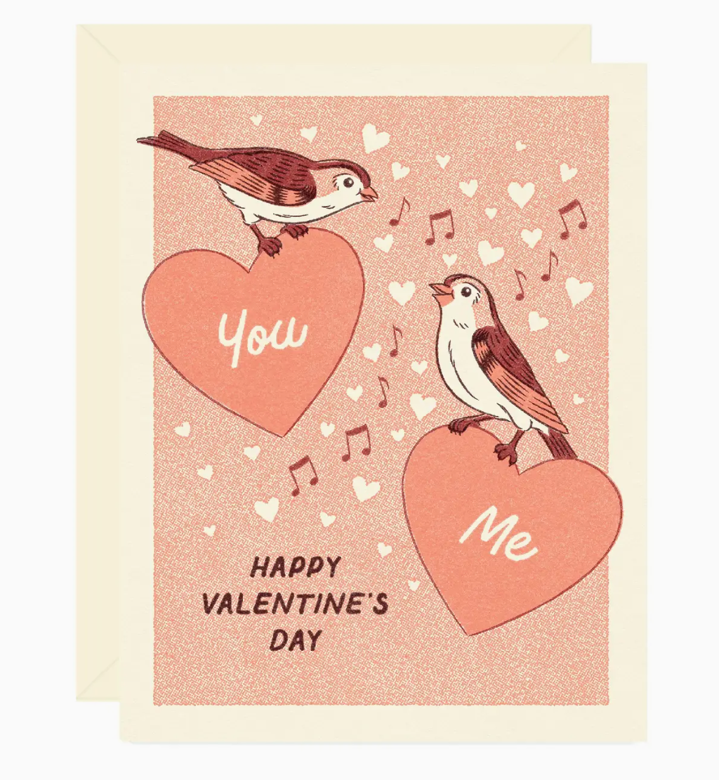 You & Me Lovebirds Valentine Greeting Card