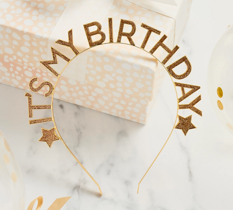 Gold 'It's My Birthday' Glitter Filled Metal Headband