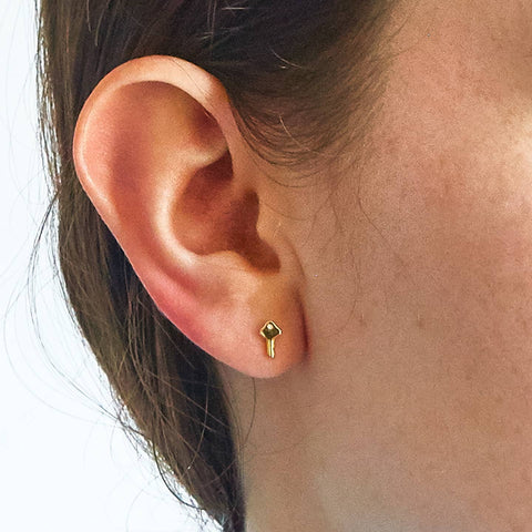 Gold Vermeil Pavé Cubic Zirconia Key Stud Earrings