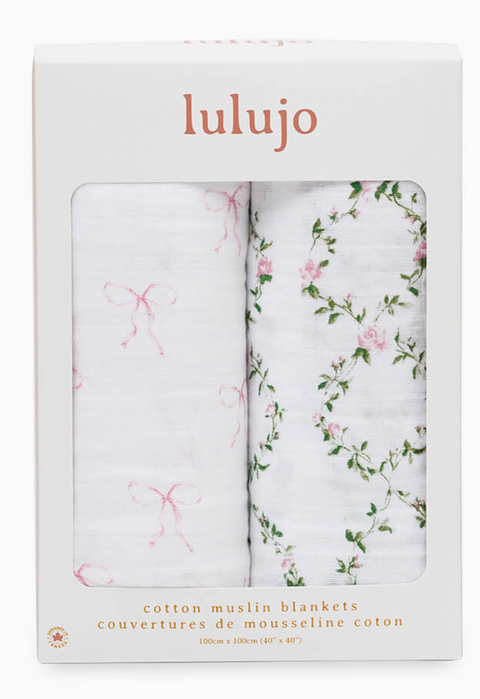 2-pack Cotton Swaddles - Bows & Rose Trellis