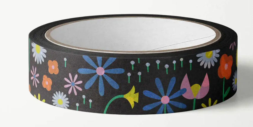 Black Floral Washi Tape