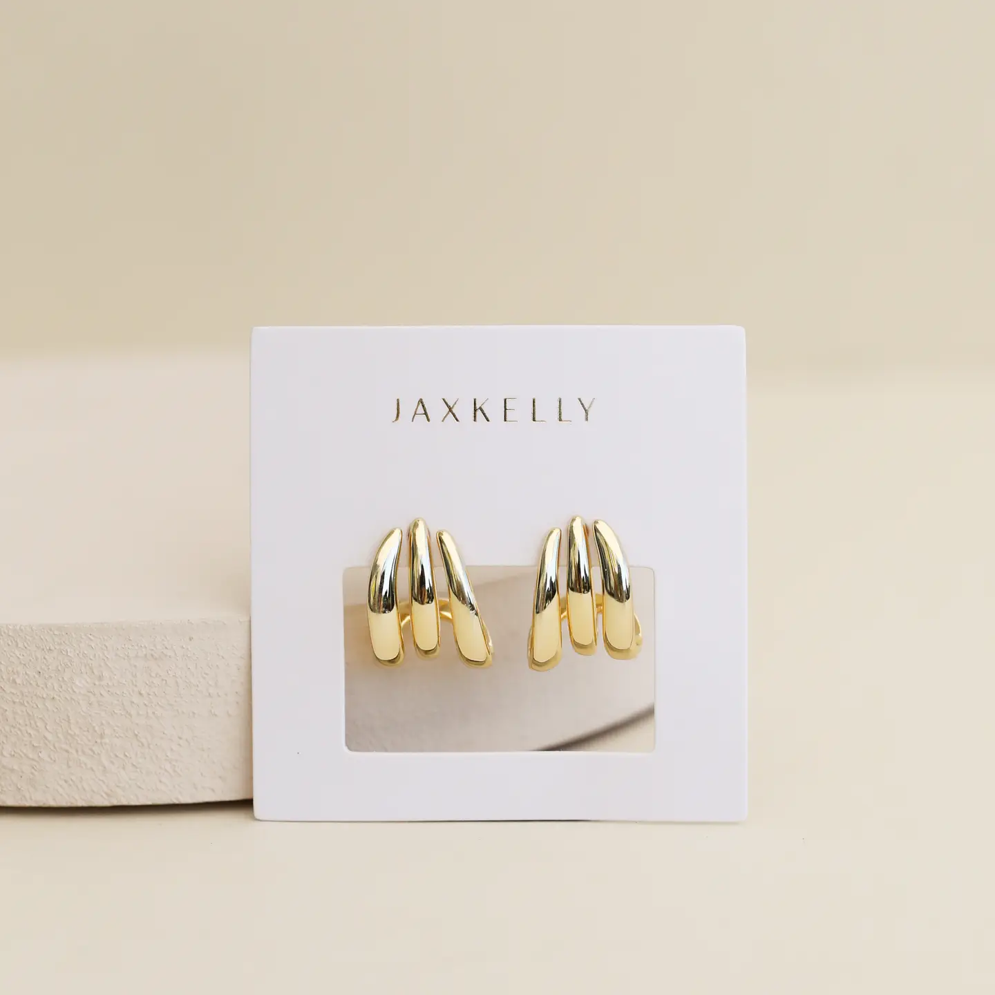 Gold Three Hoop Huggie - Earring