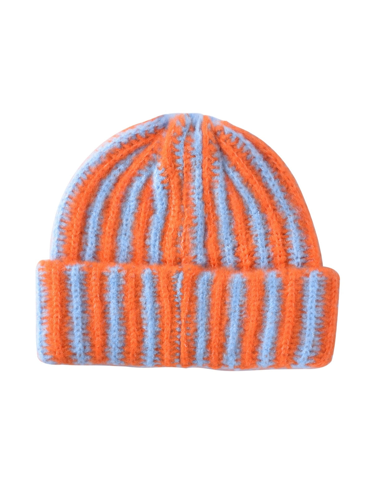 Fuzzy Contrast Striped Beanie