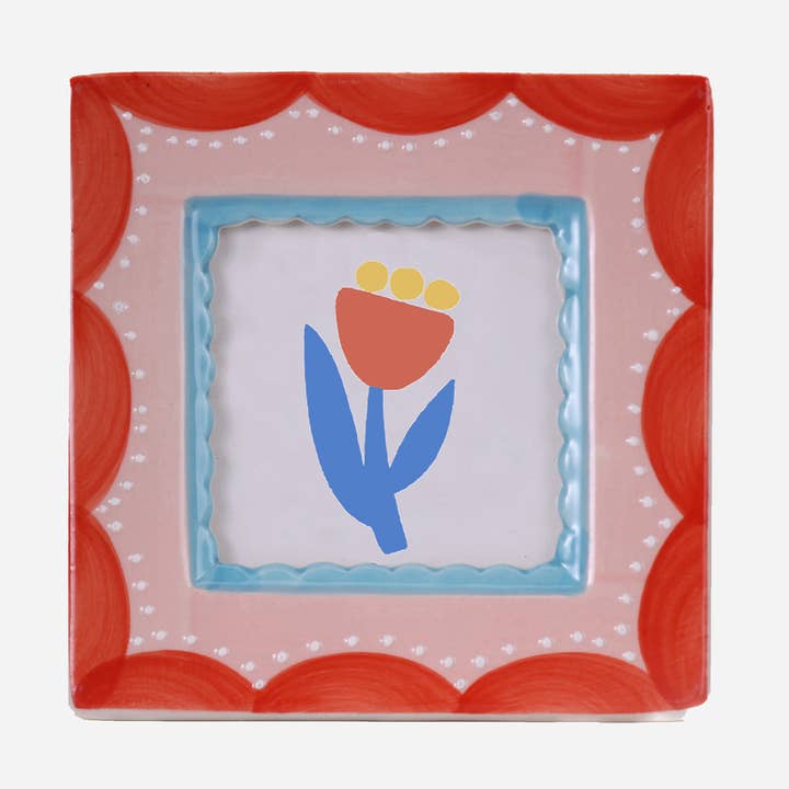 Ceramic Photo Frame, Red Scallop