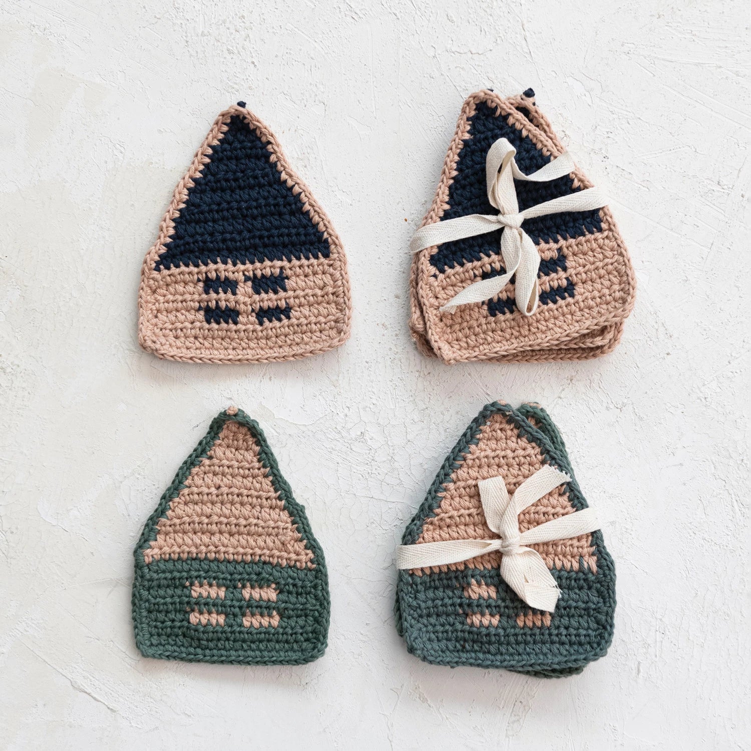 Crocheted House Shaped Coasters Set of 4