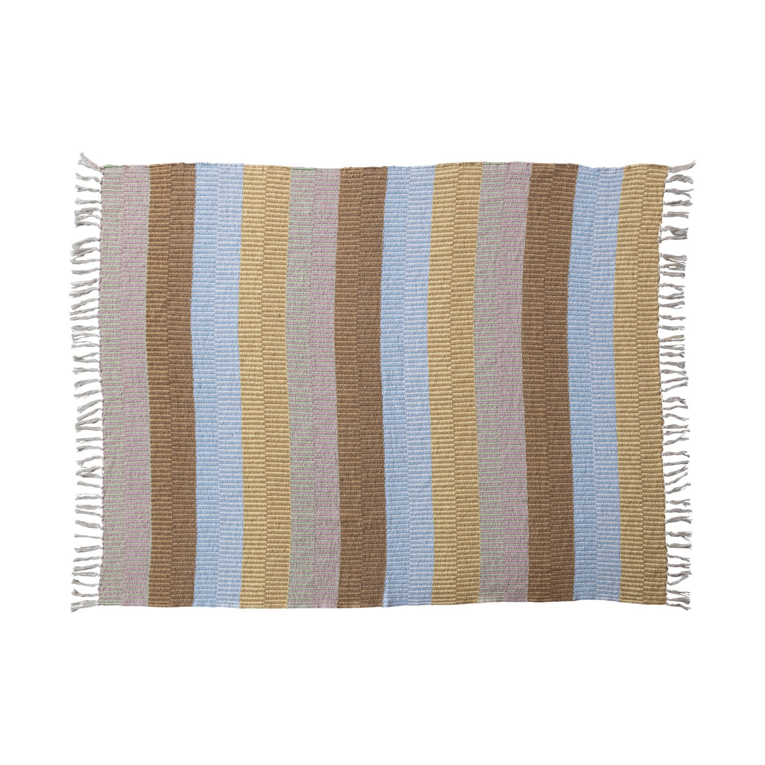 Blue & Gold Recycled Cotton Blend Throw w/ Stripes & Fringe