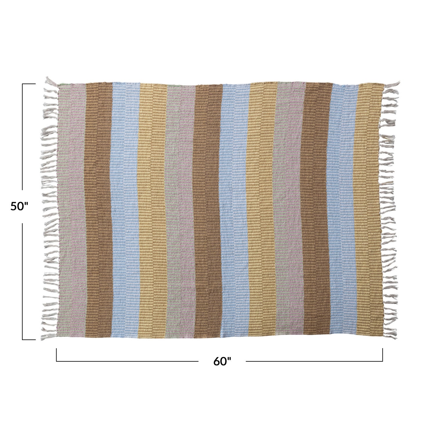 Blue & Gold Recycled Cotton Blend Throw w/ Stripes & Fringe
