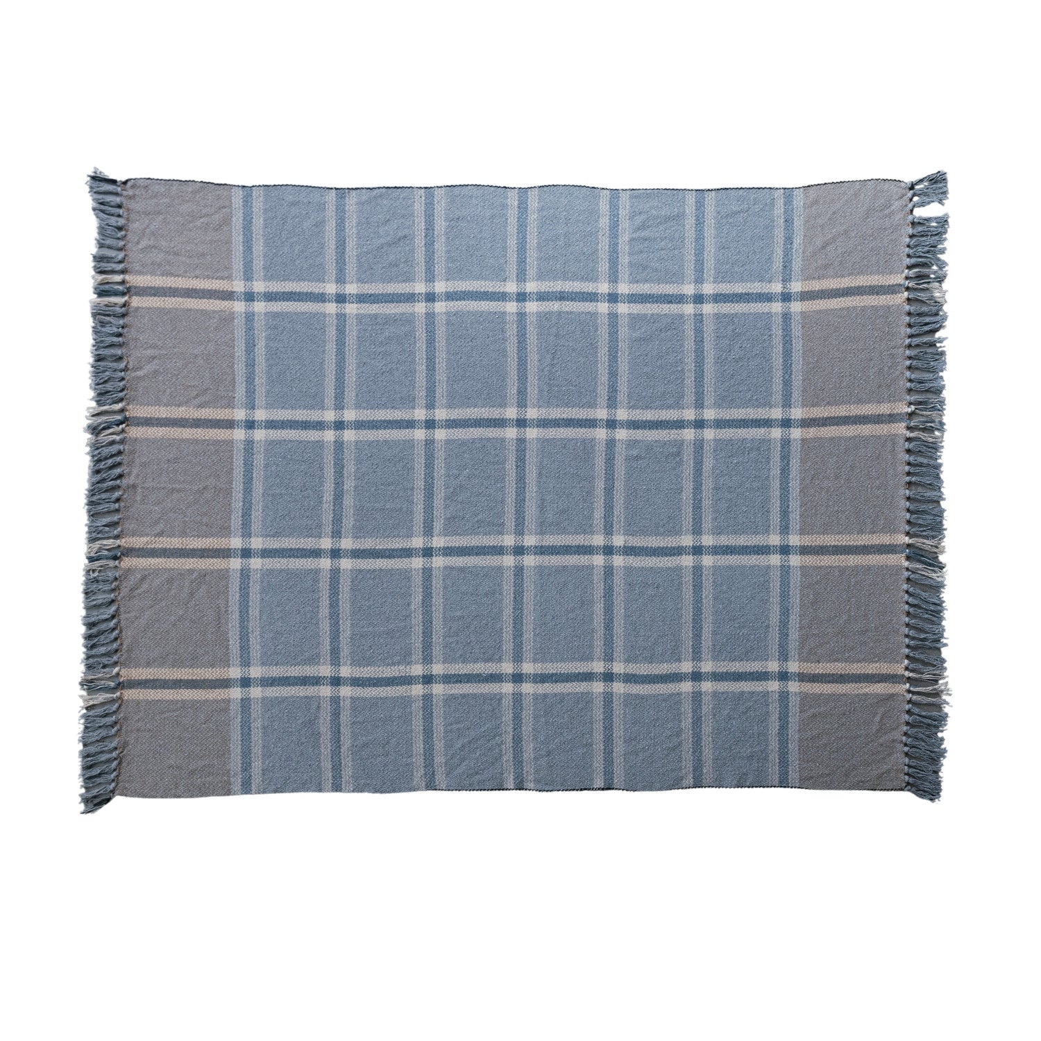 Woven Recycled Cotton Blend Plaid Blue Throw - Stay Forever