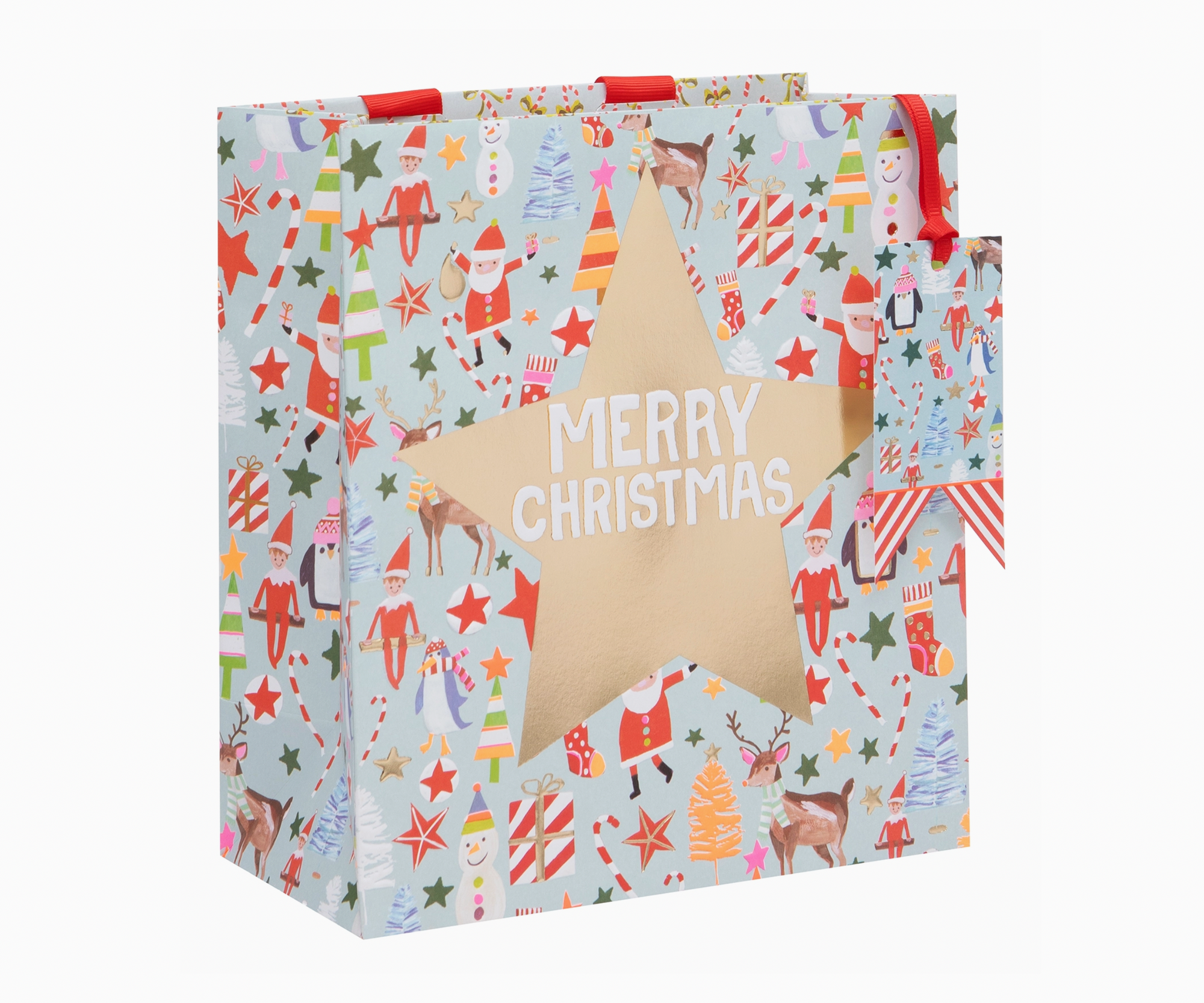 Christmas Icons Blue Gift Bag Medium
