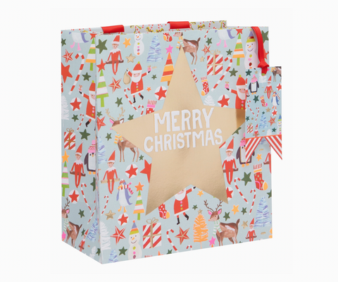 Christmas Icons Blue Gift Bag Medium