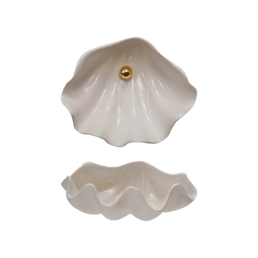 Clam Shell Shaped Dish with Gold Pearl