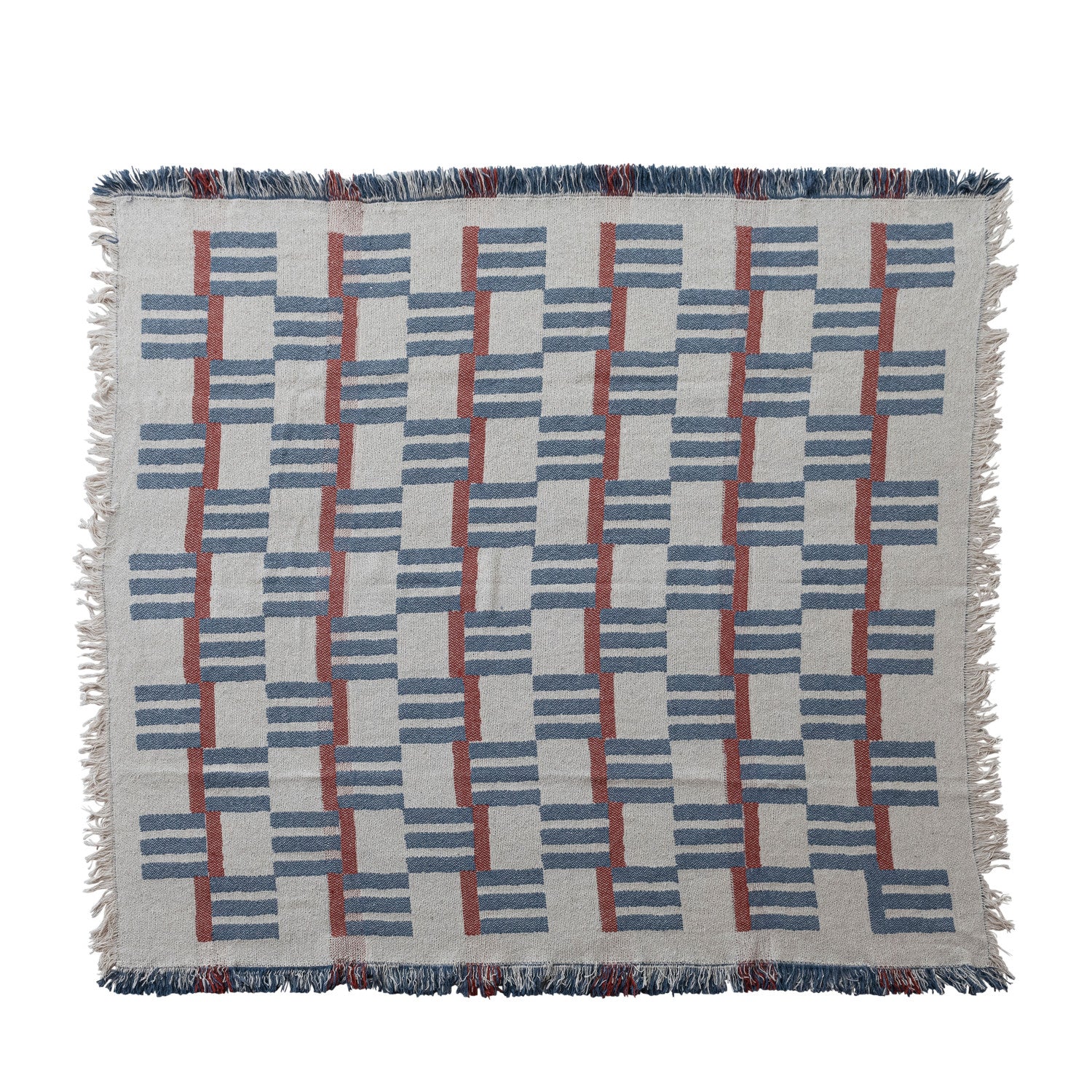 Blend Jacquard Throw with Stripes/Block Pattern & Fringe
