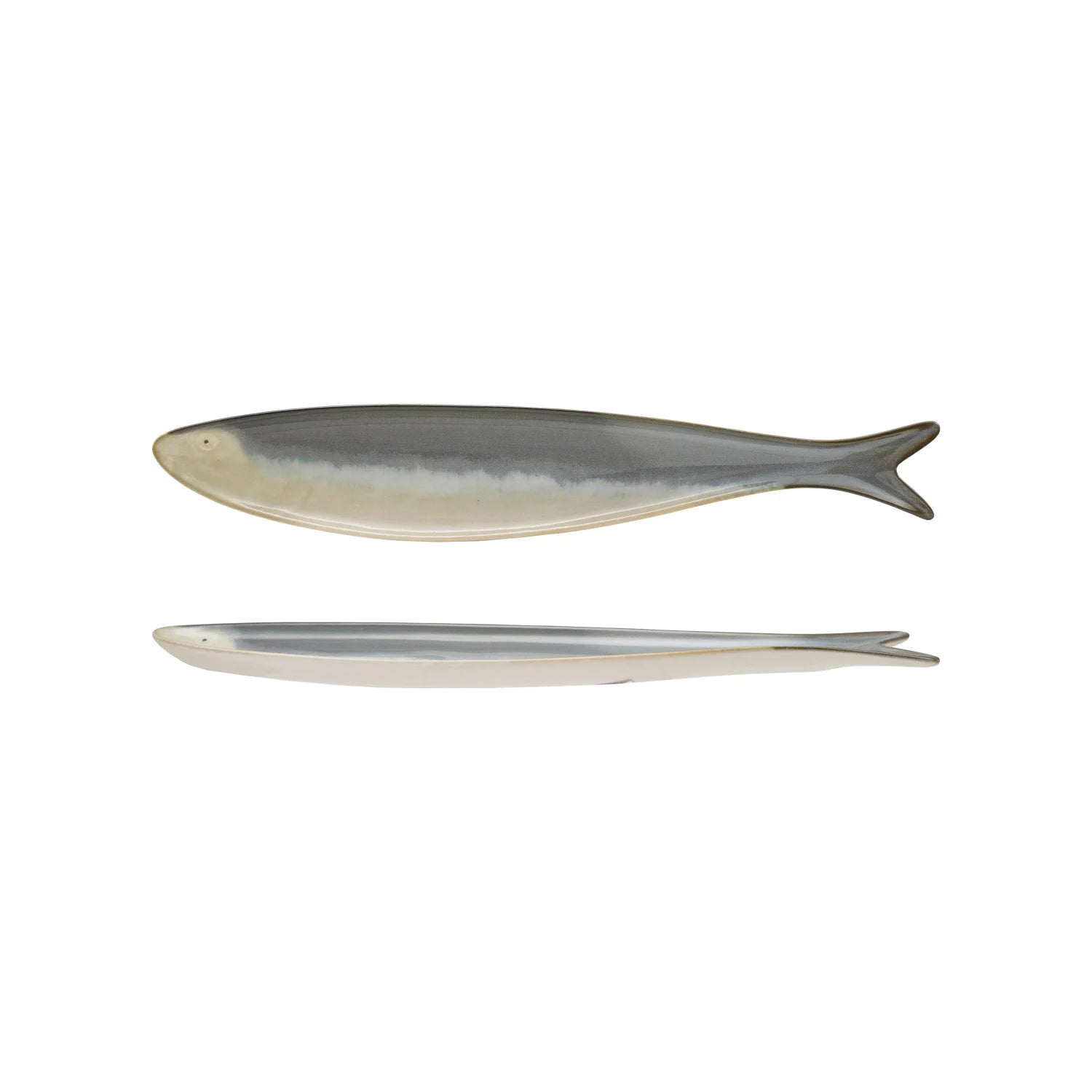 Stoneware Sardine Shaped Dish Grey & White