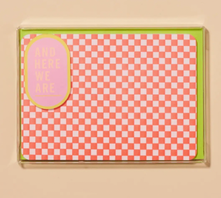 Foodie Checkerboard Pattern Notecard Set of 8 - Neon Red