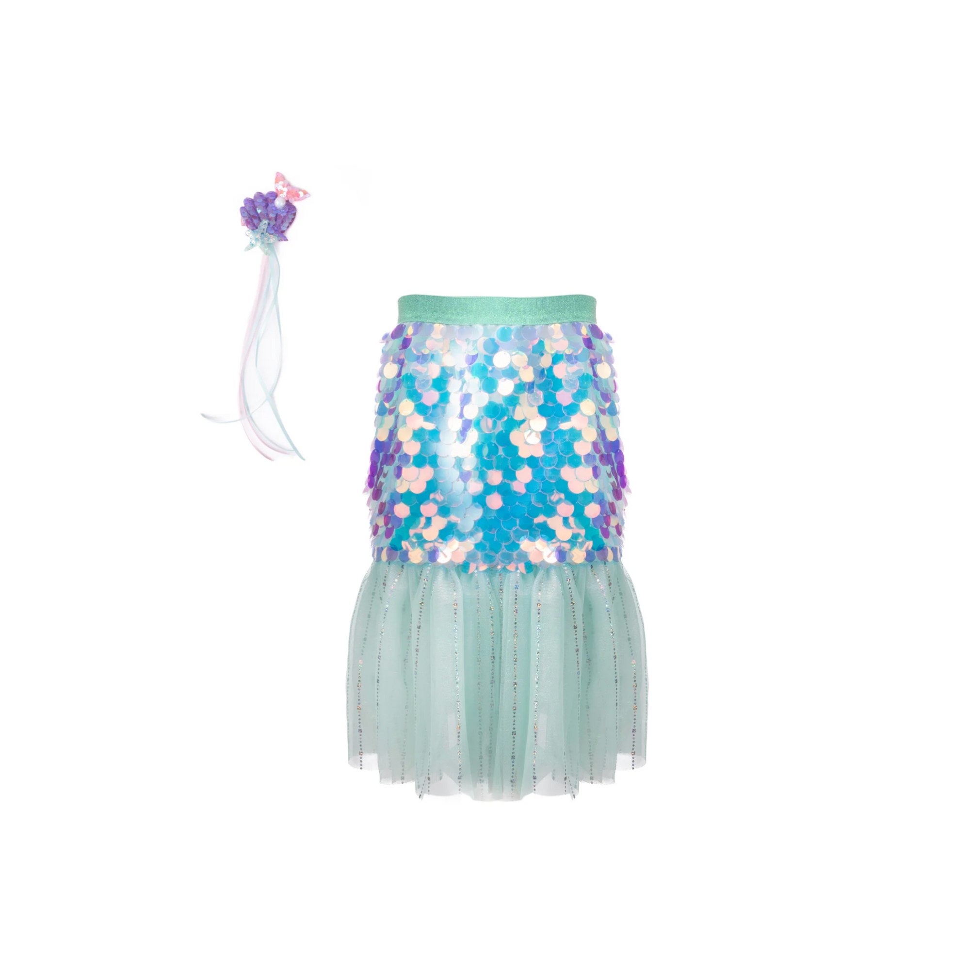 Bling Bling Mermaid Skirt & Hairclip Set Mint, Size 4-6