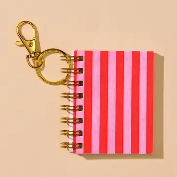 Letterpress Mini Notebook Bag Charm—Red Pink Cabana Stripe