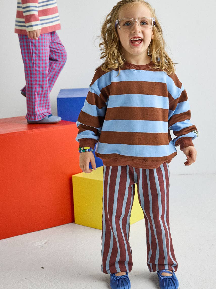 Striped French Terry Pant - Burgundy & Blue