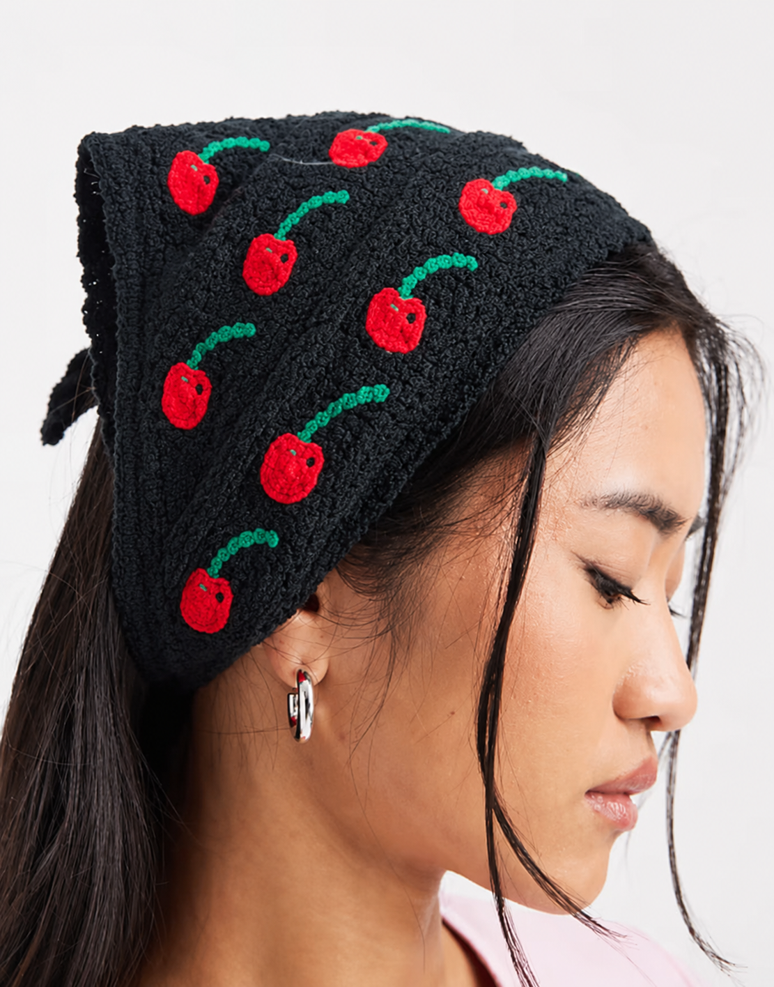 Cherry Crochet Hair Scarf - Black