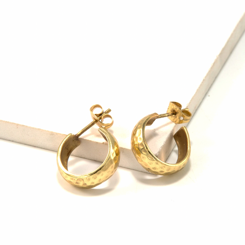 Hammered Huggie Brass Hoops
