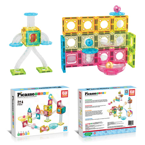 60 pc Mini Diamond Magnetic Marble Run Track Set - Travel Size