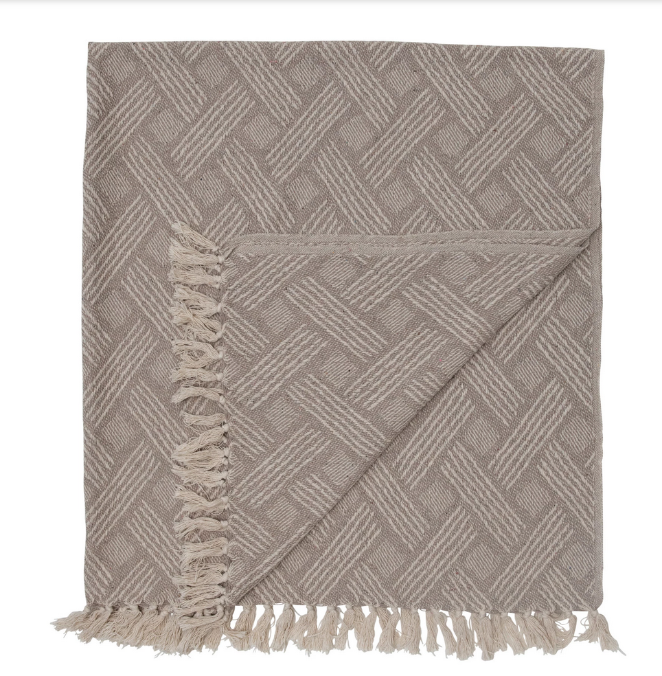 Natural Basket Weave Cotton Blend Throw with Fringe