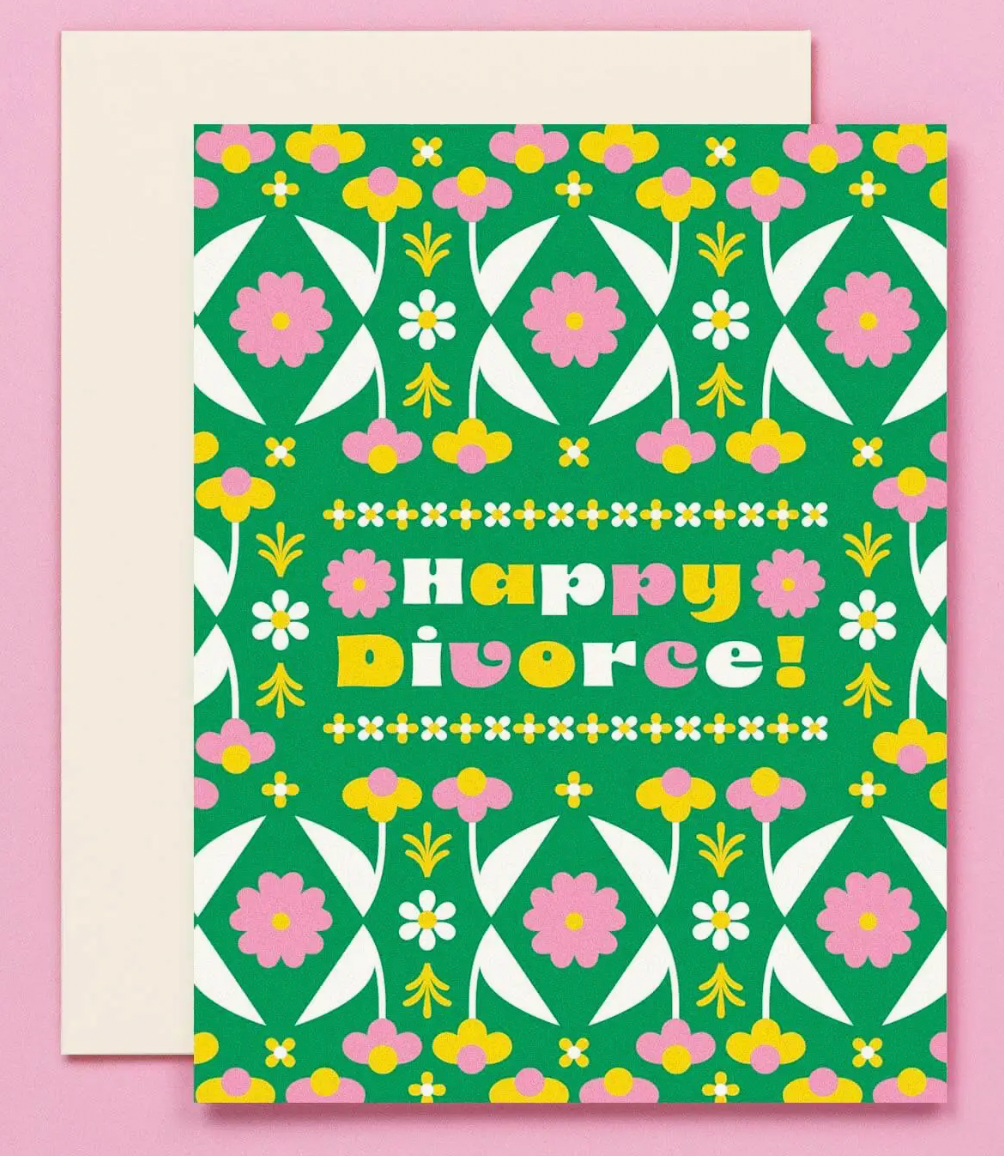 Happy Divorce Folksy Retro Floral Pattern Divorce Card