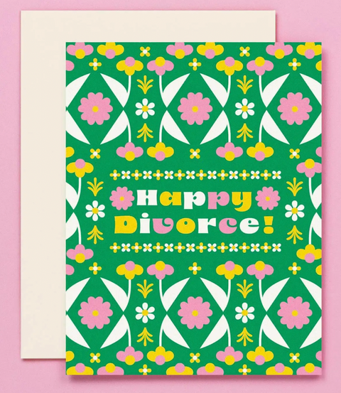 Happy Divorce Folksy Retro Floral Pattern Divorce Card