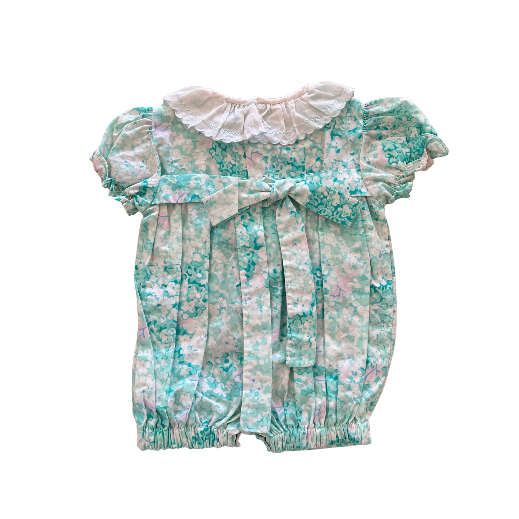 (pre-worn) Vintage Teal Misty Flower Bubble Romper NB