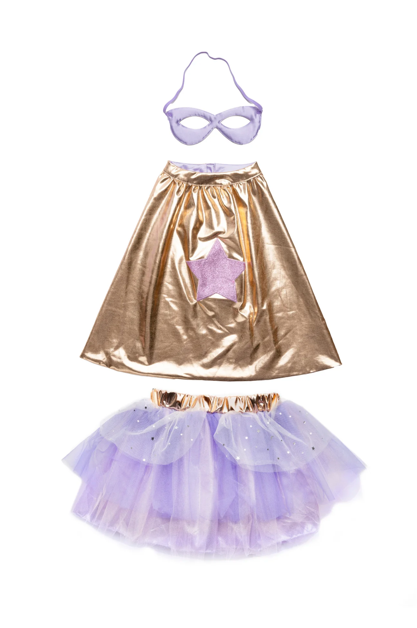 Super-duper Tutu, Cape & Mask, Metallic Rose Gold & Lilac, Size 4-6
