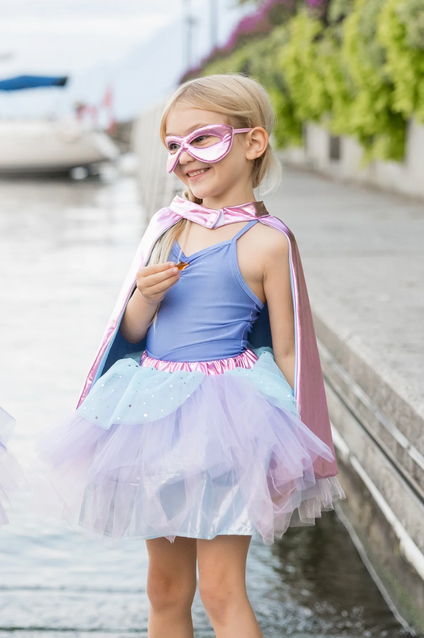 Super-duper Tutu, Cape & Mask, Metallic Pink & Light Blue, Size 4-6