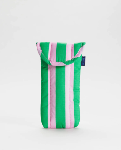 Baggu | Puffy Glasses Sleeve Pink Green Awning Stripes