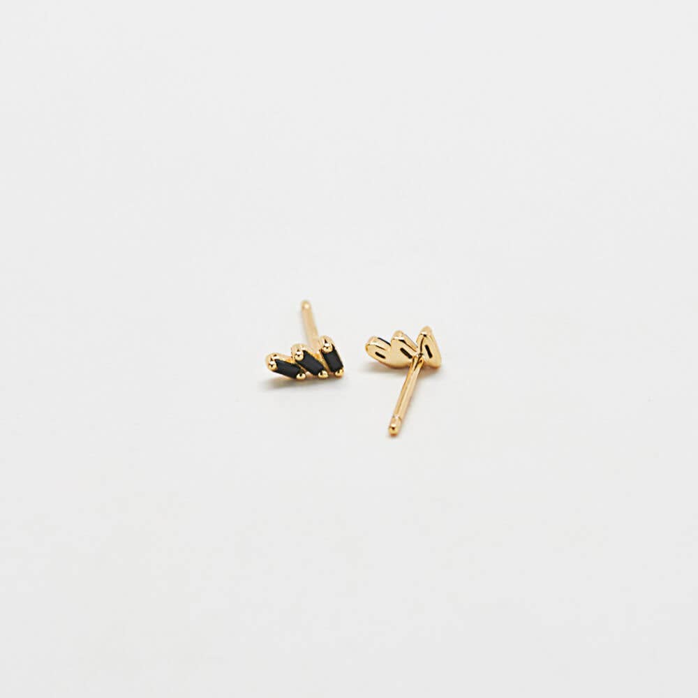 Black Triple Baguette Gold Vermeil Geometric Stud