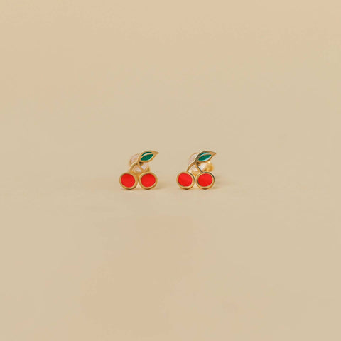 Cherry Enamel Flat Back Kids Earrings