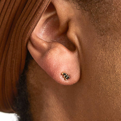 Black Triple Baguette Gold Vermeil Geometric Stud